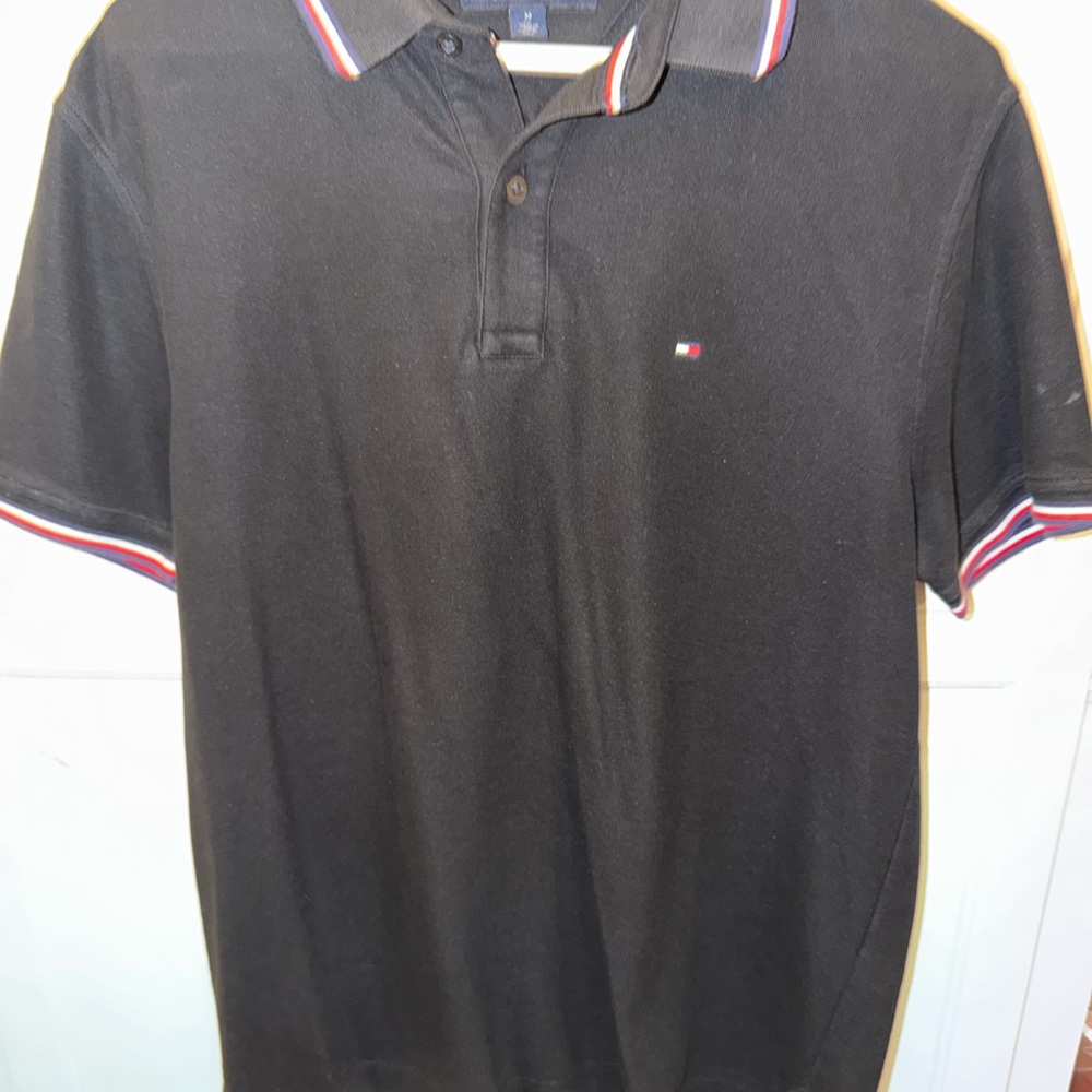 Tommy Hilfiger Black Polo with Red White Blue Trim